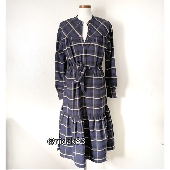 Free People X Closed Blue Flannel Johenna Midi Dress NWT 100% Cotton - Picture 2 of 10